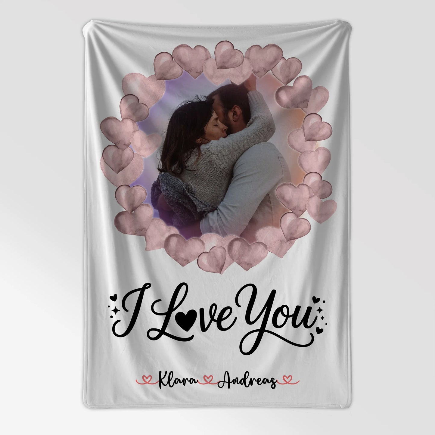 Personalisierte Kuscheldecke Mit Namen I Love You Paare 1 Foto, Hintergrund & Wunschtext
