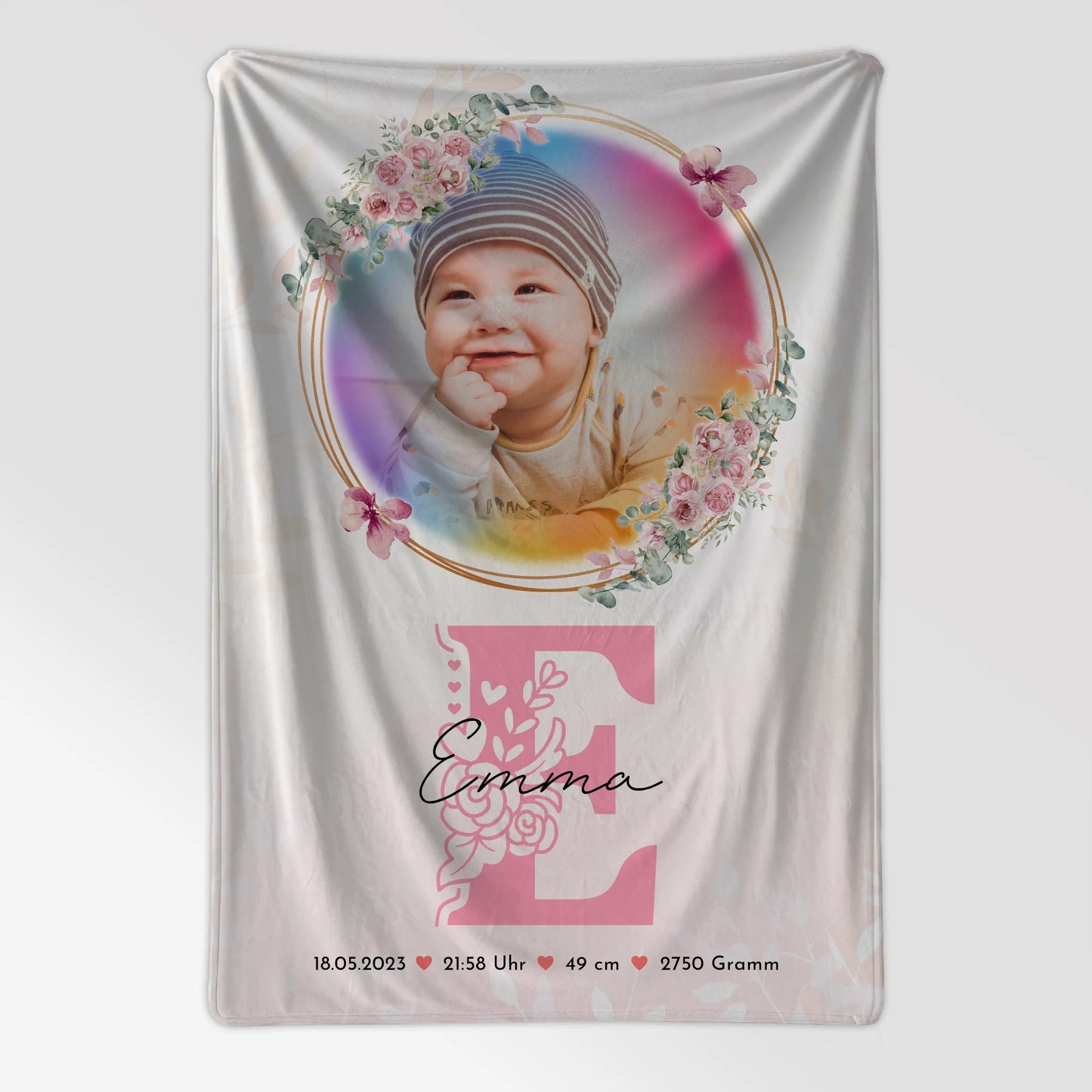 Babydecken Mit Namen mit Foto Geburtsdaten Gewicht Uhrzeit Datum Initiale & Name