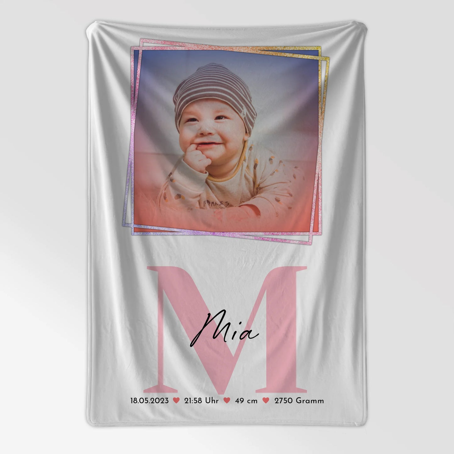 Babydecke Mit Namen mit Foto, Geburtsdaten, Initiale & Name, Größe