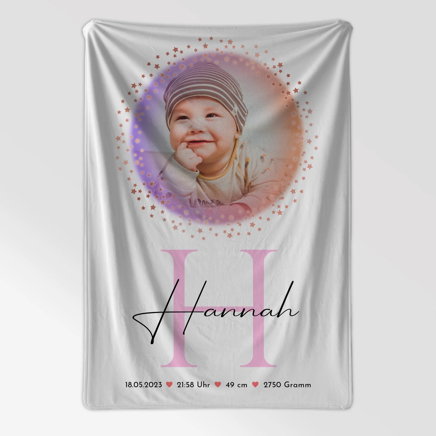 Personalisierte Babydecke Mit Namen, Foto & Geburtsdaten
