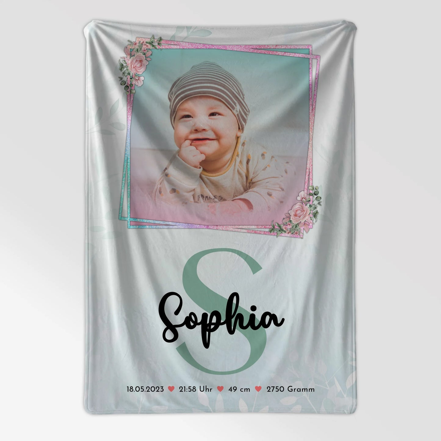 Personalisierte Babydecke Mit Namen mit Foto, Geburtsdaten, Initiale & Name