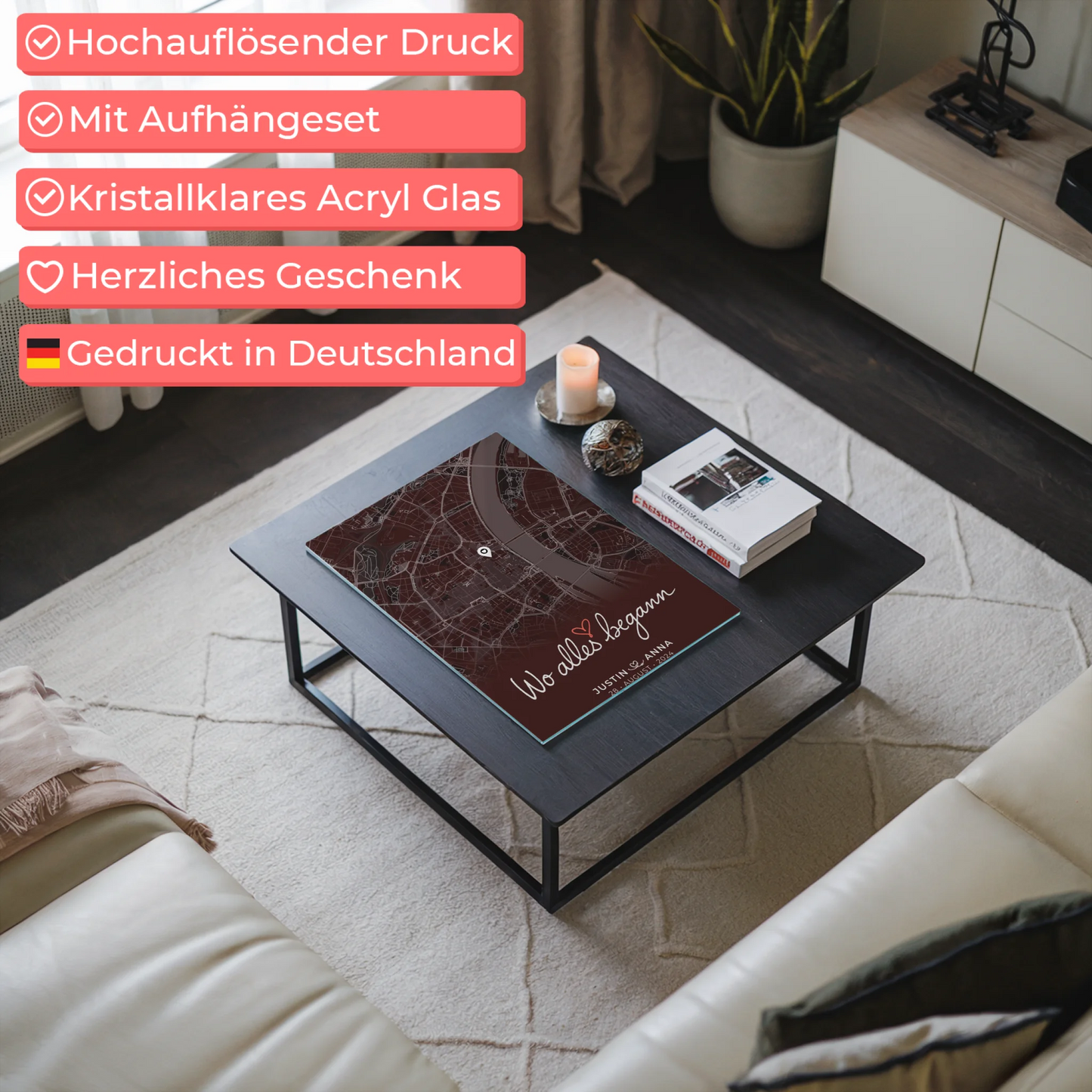 Personalisiertes Acrylglas Bilder für Paare Stadtkarte Wo Alles Begann