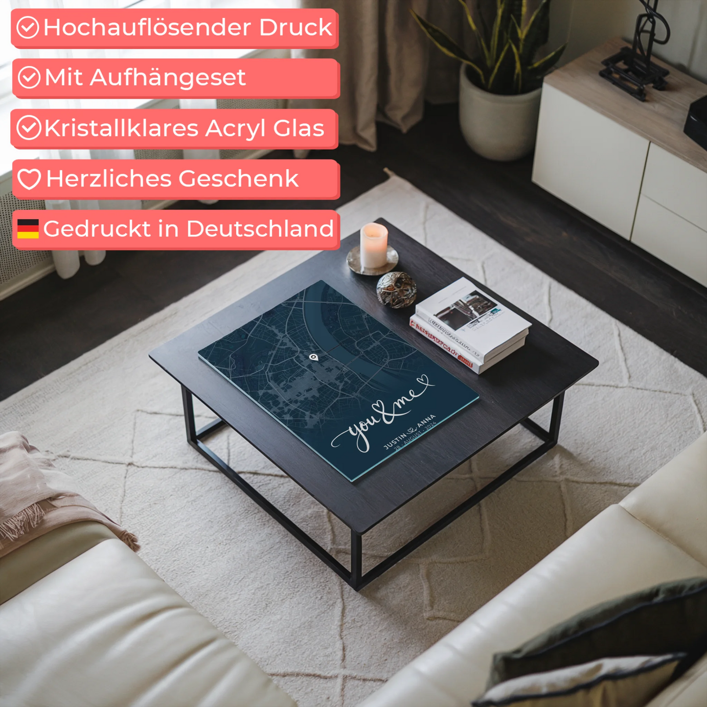 Personalisiertes Acrylglas Bild Liebes Acrylglas Bild Paare Stadtkarte Blau You & Me