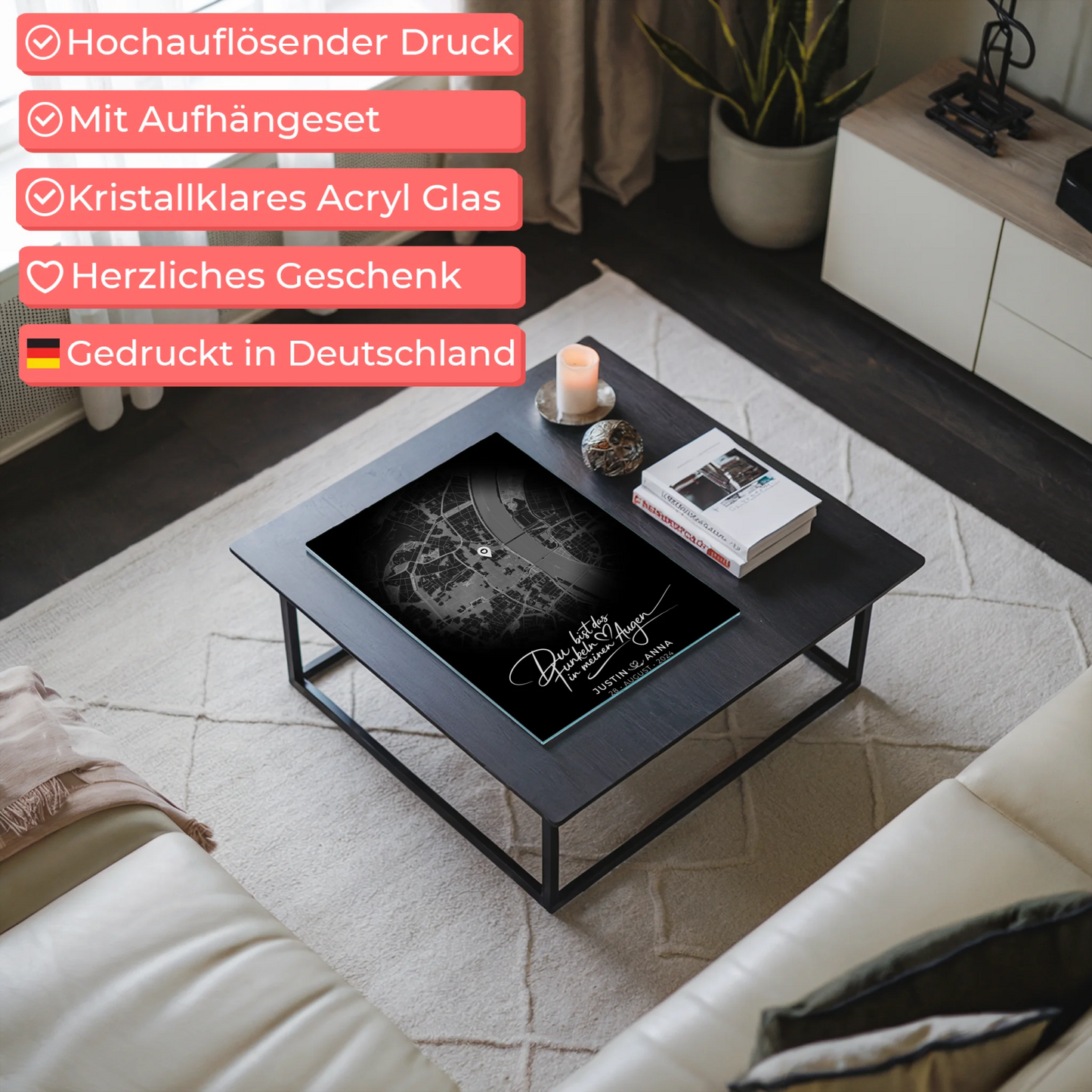 Personalisiertes Acrylglas Bilder für Paare Stadtkarte Rund Das Funkeln