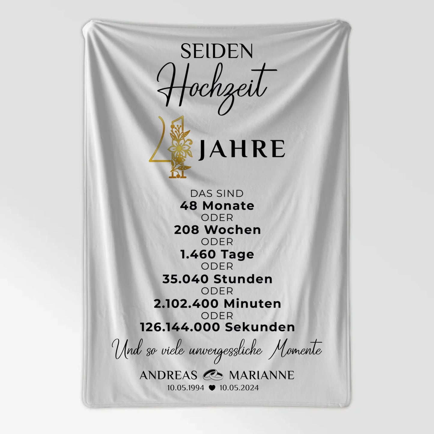 Personalisierte Decke Geschenk zur Seidenhochzeit 4 Hochzeitstag Momente