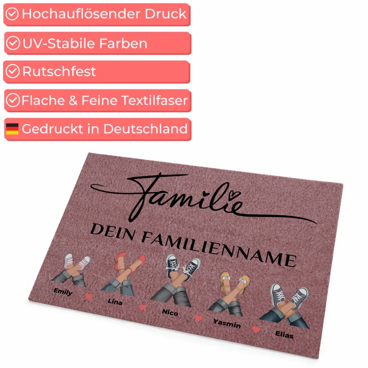 Personalisierte Fußmatte Familie Rosa kreative Geschenkidee für zuhause