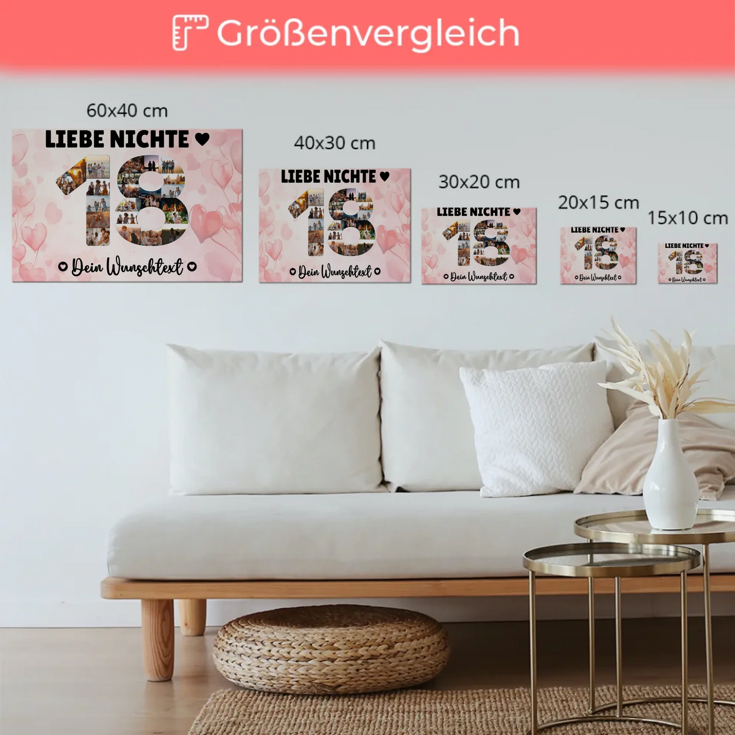 Fotoboard Poster magnetisch mit Wunschtext 18 Geburtstag Nichte