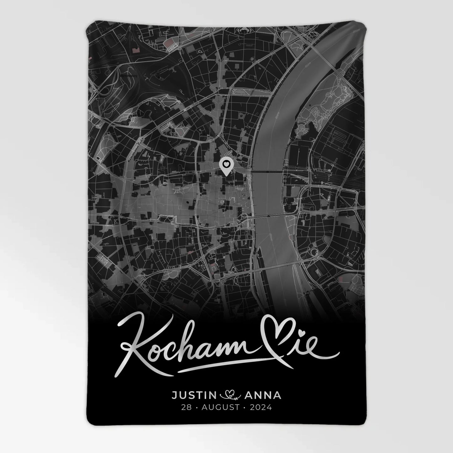 Personalisierte Decke Paare Stadtkarte Schwarz Kocham Cie Wo alles begann