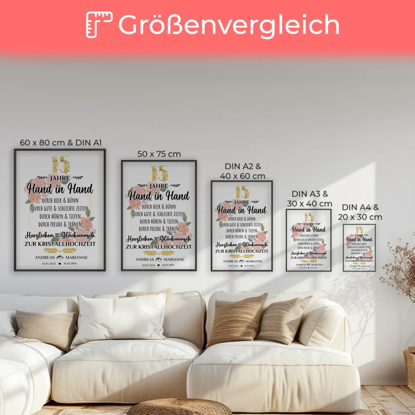 Personalisierte Poster Geschenk zum 15 Hochzeitstag zur Kristallhochzeit