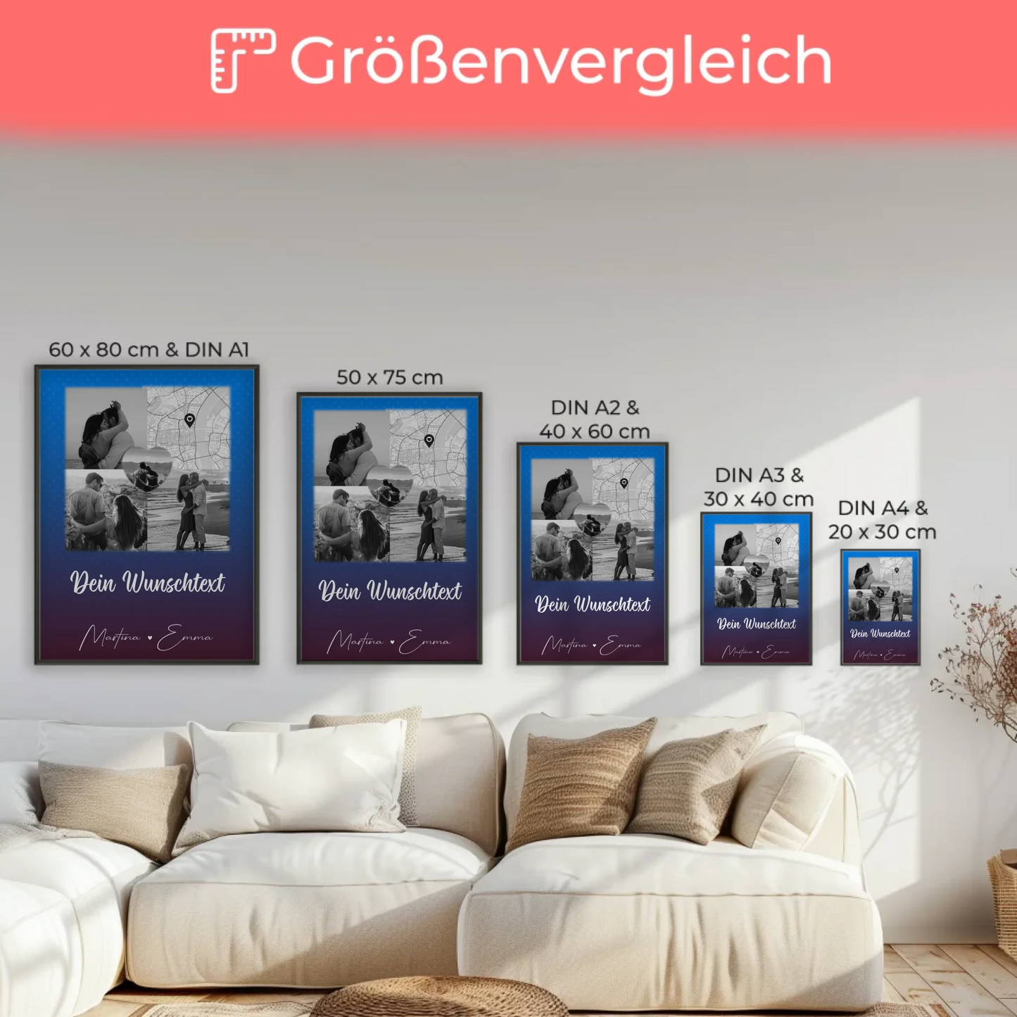 Liebes Poster Te iubesc mit 3 Fotos Herz Foto Karte Wunschtext