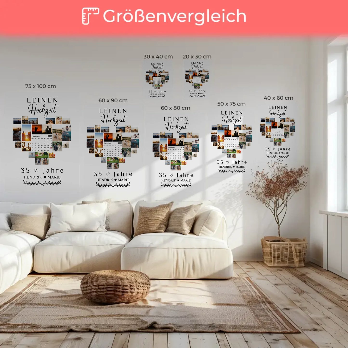 Leinwand mit Kalender 35 Hochzeitstag Geschenk für Leinenhochzeit