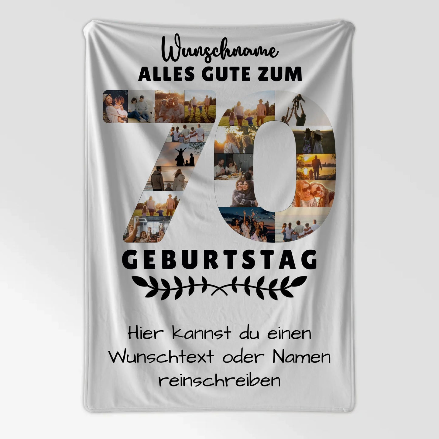 Personalisierte Decke 70 Geburtstag mit Wunschname Wunschtext für Oma Opa