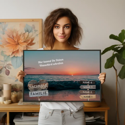 Familienposter personalisiert Wegweiser Strand Sunset & Wunschtext