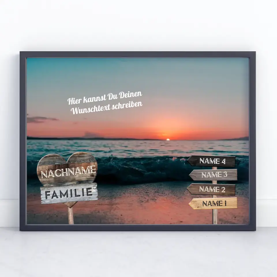 Familienposter personalisiert Wegweiser Strand Sunset & Wunschtext