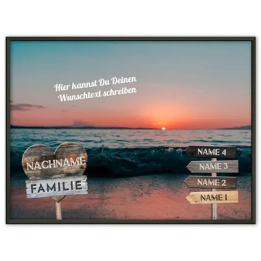 Familienposter personalisiert Wegweiser Strand Sunset & Wunschtext