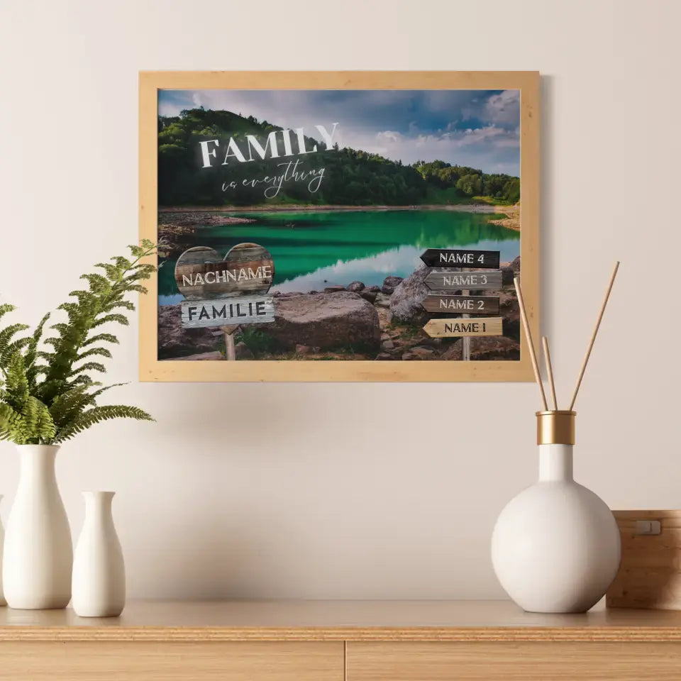 Familienposter personalisiert Wegweiser Grüner See mit 9 Namen & Familienspruch