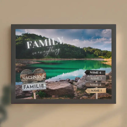 Familienposter personalisiert Wegweiser Grüner See mit 9 Namen & Familienspruch