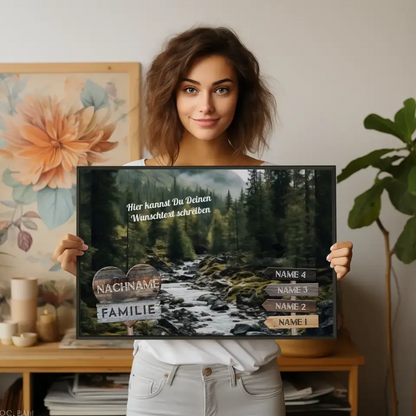 Familienposter personalisiert Wegweiser Wasserfall & Wunschtext