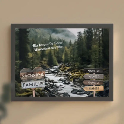 Familienposter personalisiert Wegweiser Wasserfall & Wunschtext