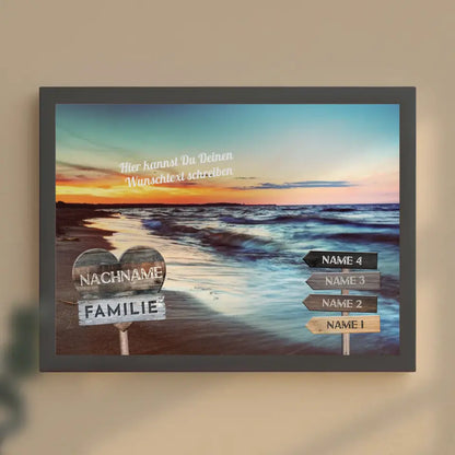 Familienposter personalisiert Wegweiser Sunset Strand & Wunschtext