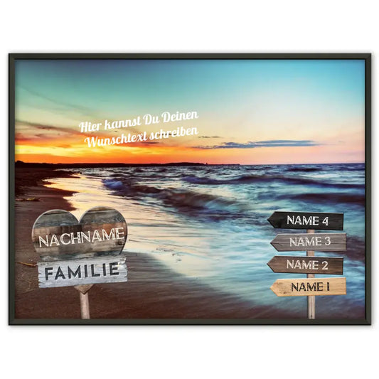 Familienposter personalisiert Wegweiser Sunset Strand & Wunschtext