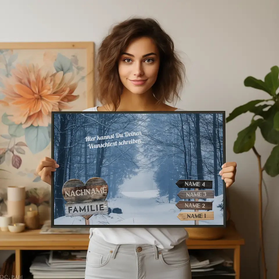 Familienposter personalisiert Wegweiser Schnee Allee & Wunschtext