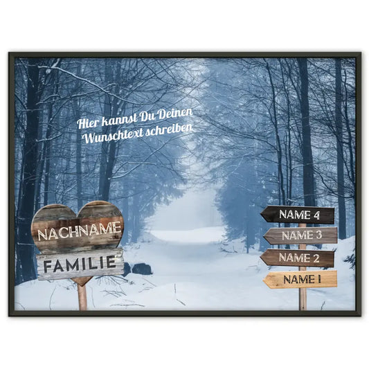 Familienposter personalisiert Wegweiser Schnee Allee & Wunschtext