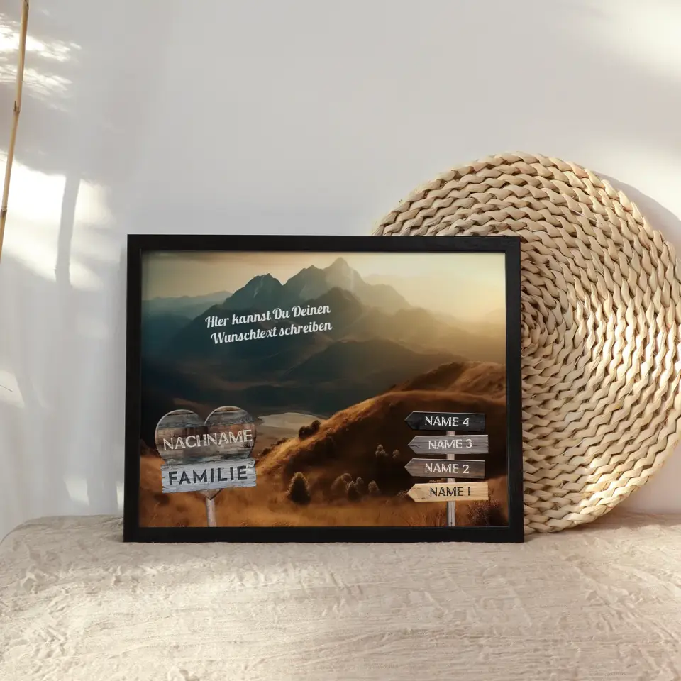 Familienposter personalisiert Wegweiser Berge & Wunschtext