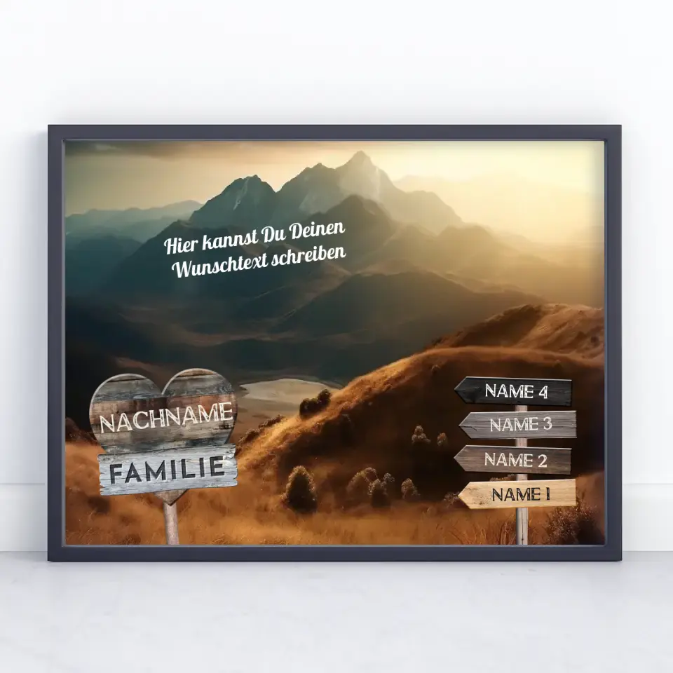Familienposter personalisiert Wegweiser Berge & Wunschtext