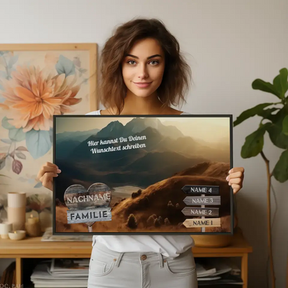 Familienposter personalisiert Wegweiser Berge & Wunschtext