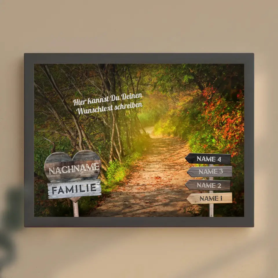 Familienposter personalisiert Wegweiser Wald Weg & Wunschtext