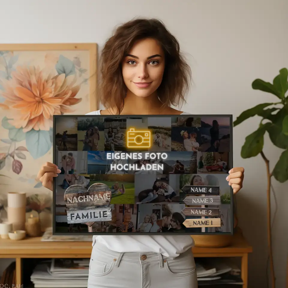 Familienposter personalisiert Wegweiser Eigenes Foto mit 9 Namen