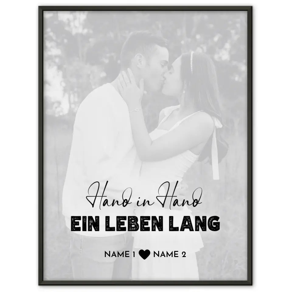 Personalisiertes Fotoposter Hand in Hand White Wash Mit Datum Foto Namen