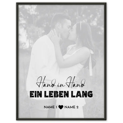 Personalisiertes Fotoposter Hand in Hand White Wash Mit Datum Foto Namen