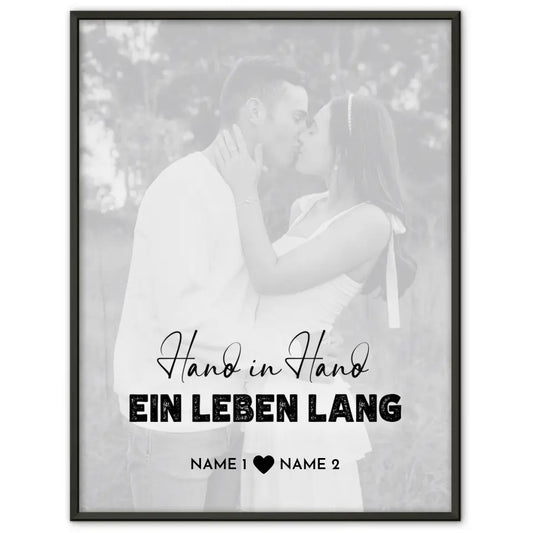 Personalisiertes Fotoposter Hand in Hand White Wash Mit Datum Foto Namen