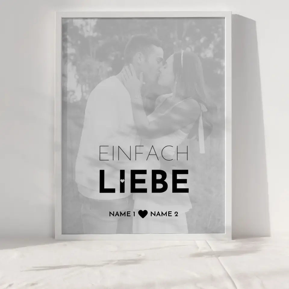Personalisiertes Fotoposter Einfach Liebe White Wash Mit Datum Foto Namen