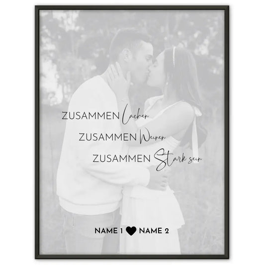 Personalisiertes Fotoposter Zusammen lachen White Mit Datum Foto Namen