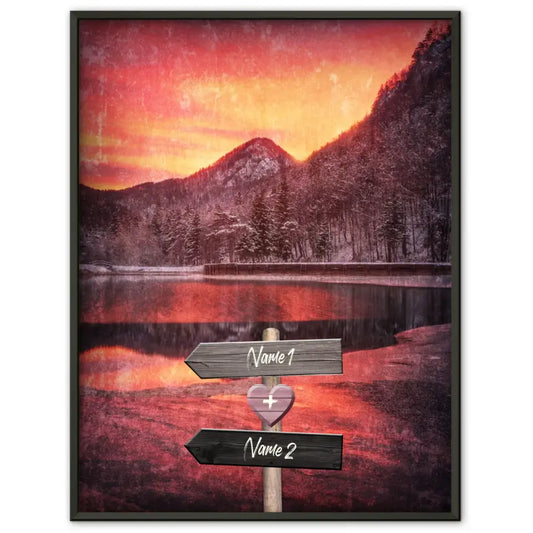 Personalisiertes Poster Liebe Wegweiser mit Herz Bergsee Mit Namen