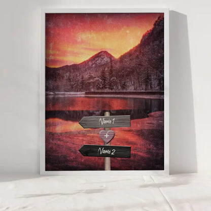 Personalisiertes Poster Liebe Wegweiser mit Herz Bergsee Mit Namen