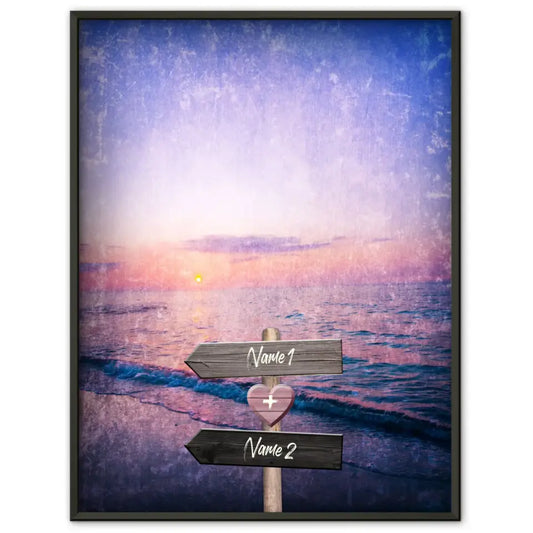 Personalisiertes Poster Liebe Wegweiser mit Herz Strand Mit Namen