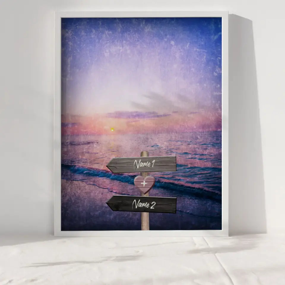 Personalisiertes Poster Liebe Wegweiser mit Herz Strand Mit Namen
