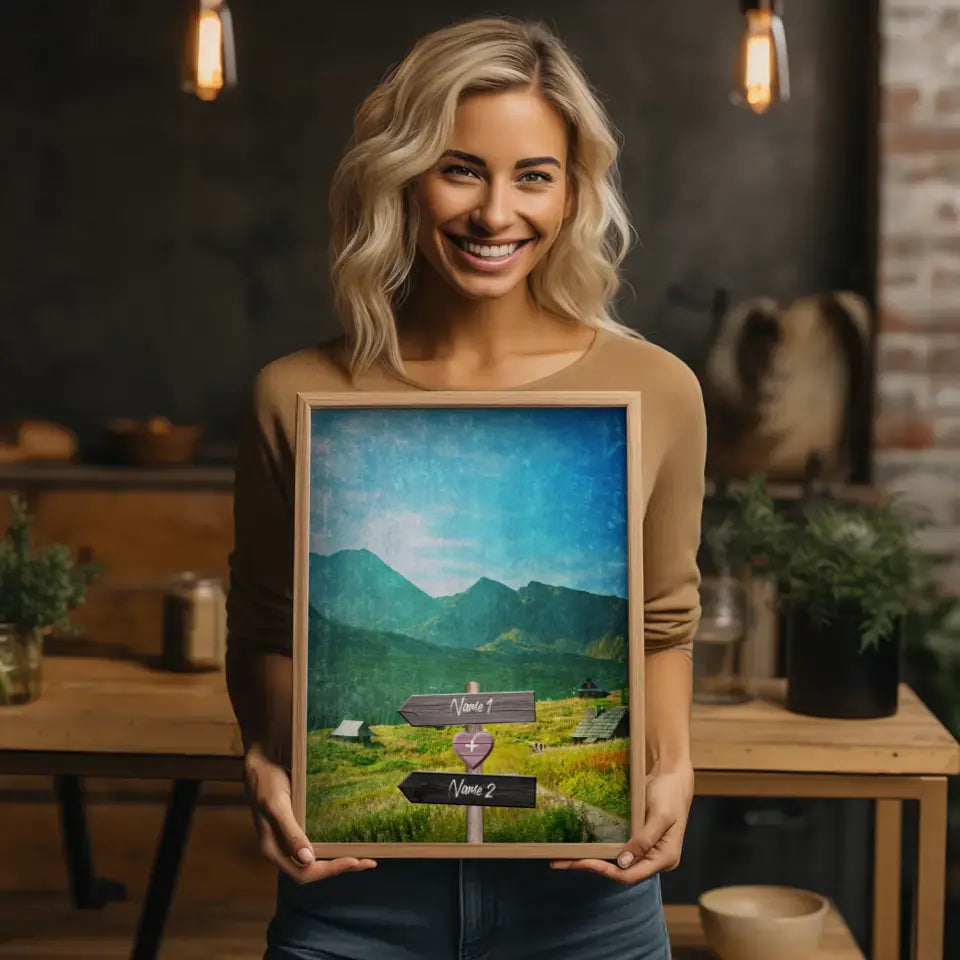 Personalisiertes Poster Liebe Wegweiser mit Herz Alpen Mit Namen