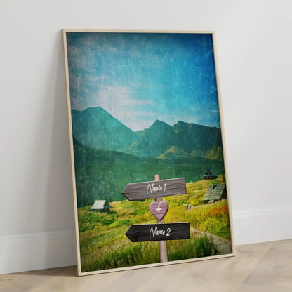 Personalisiertes Poster Liebe Wegweiser mit Herz Alpen Mit Namen