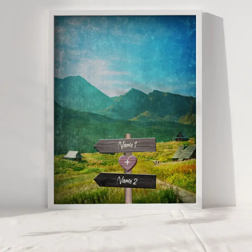 Personalisiertes Poster Liebe Wegweiser mit Herz Alpen Mit Namen