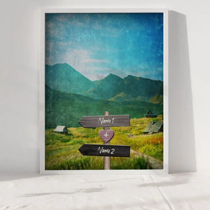 Personalisiertes Poster Liebe Wegweiser mit Herz Alpen Mit Namen