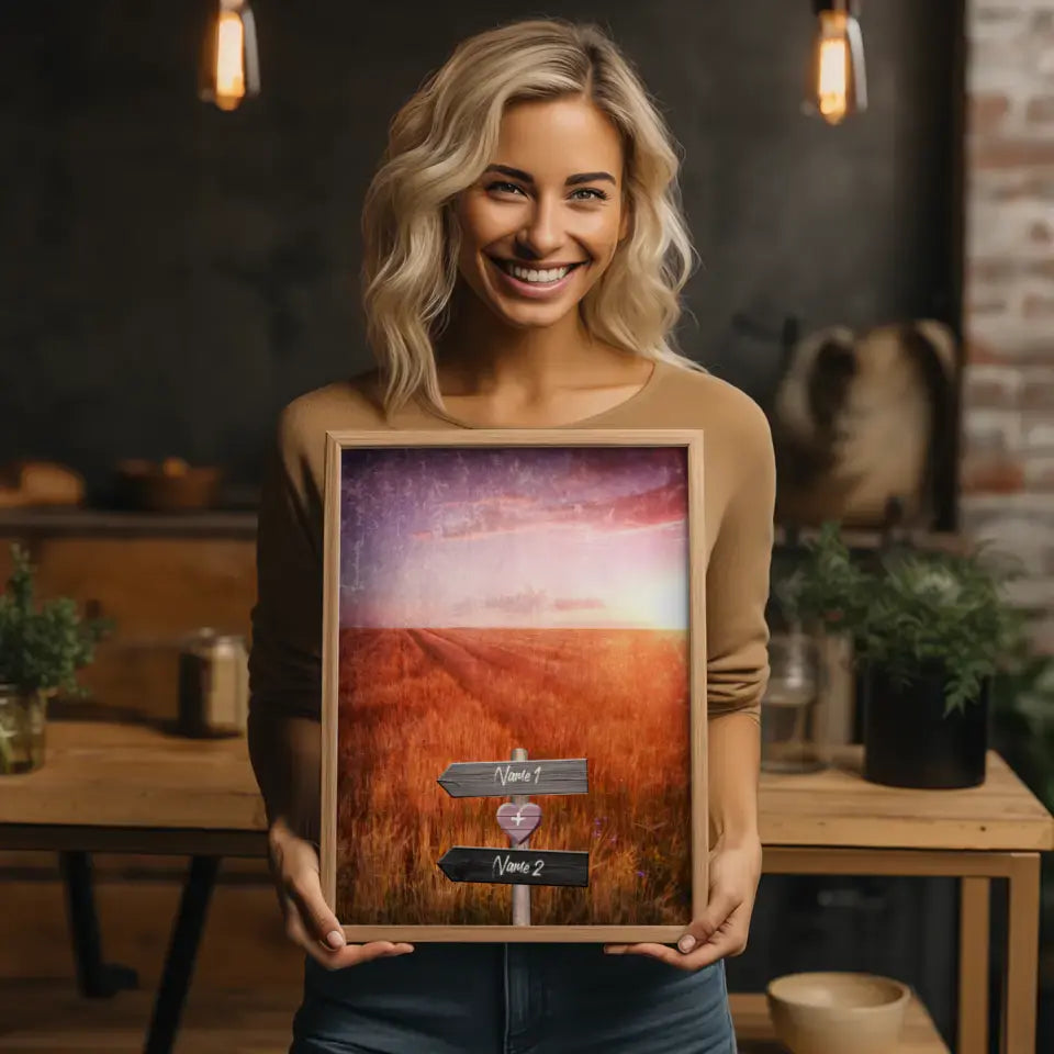 Personalisiertes Poster Liebe Wegweiser mit Herz Weide Mit Namen