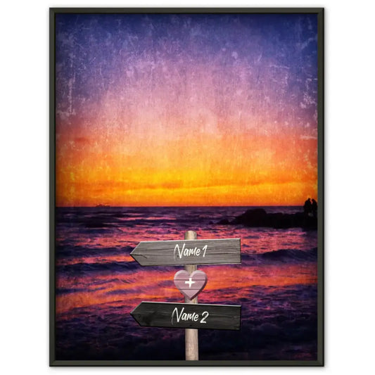 Personalisiertes Poster Liebe Wegweiser mit Herz Sonnenuntergang Mit Namen
