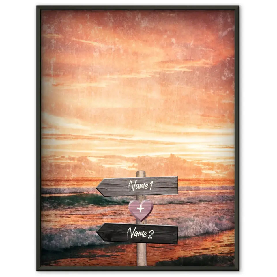Personalisiertes Poster Liebe Wegweiser mit Herz Stand Sunset Mit Namen