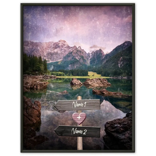 Personalisiertes Poster Liebe Wegweiser mit Herz Berge mit See Mit Namen