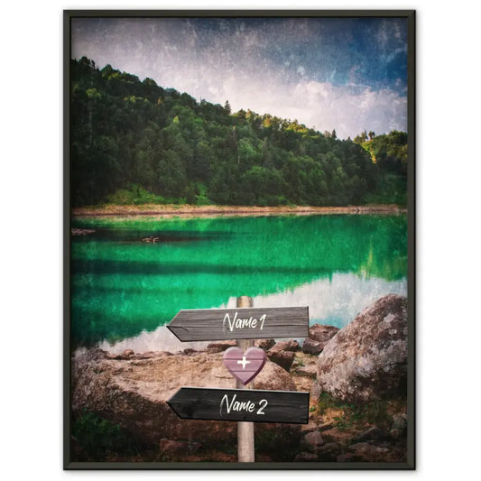 Personalisiertes Poster Liebe Wegweiser mit Herz Grüner See Mit Namen